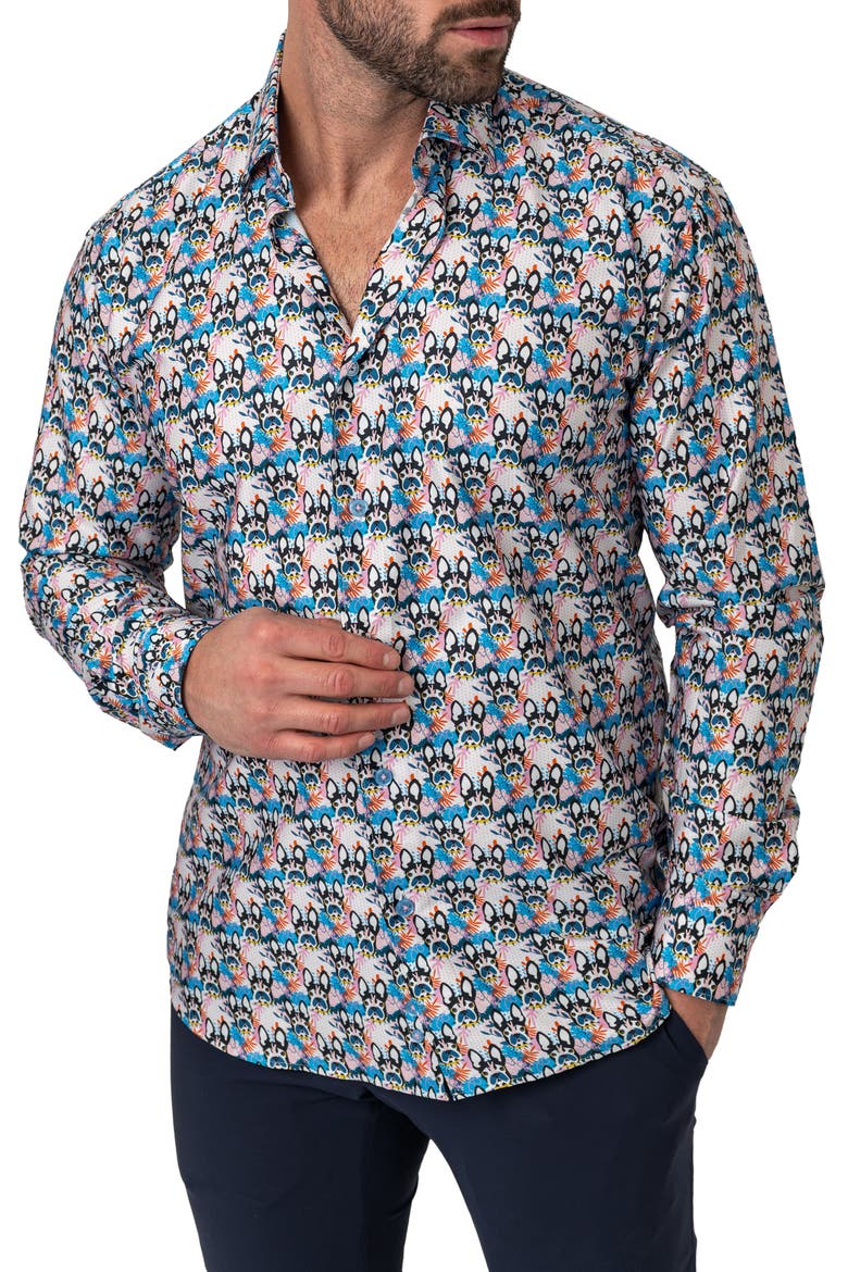 Fibonacci Ears Cotton Button-Up Shirt, Alternate, color, MULTI
