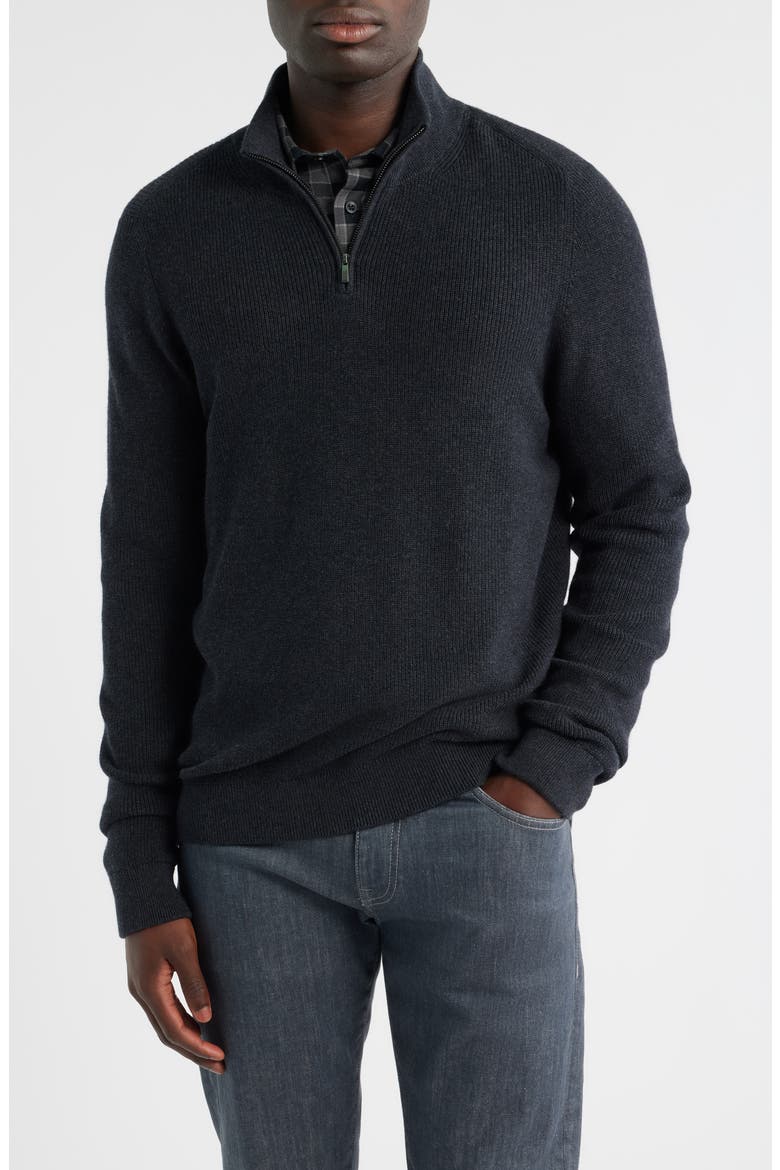 Cotton & Cashmere Quarter Zip Sweater, Main, color, BLACK COAL HEATHER