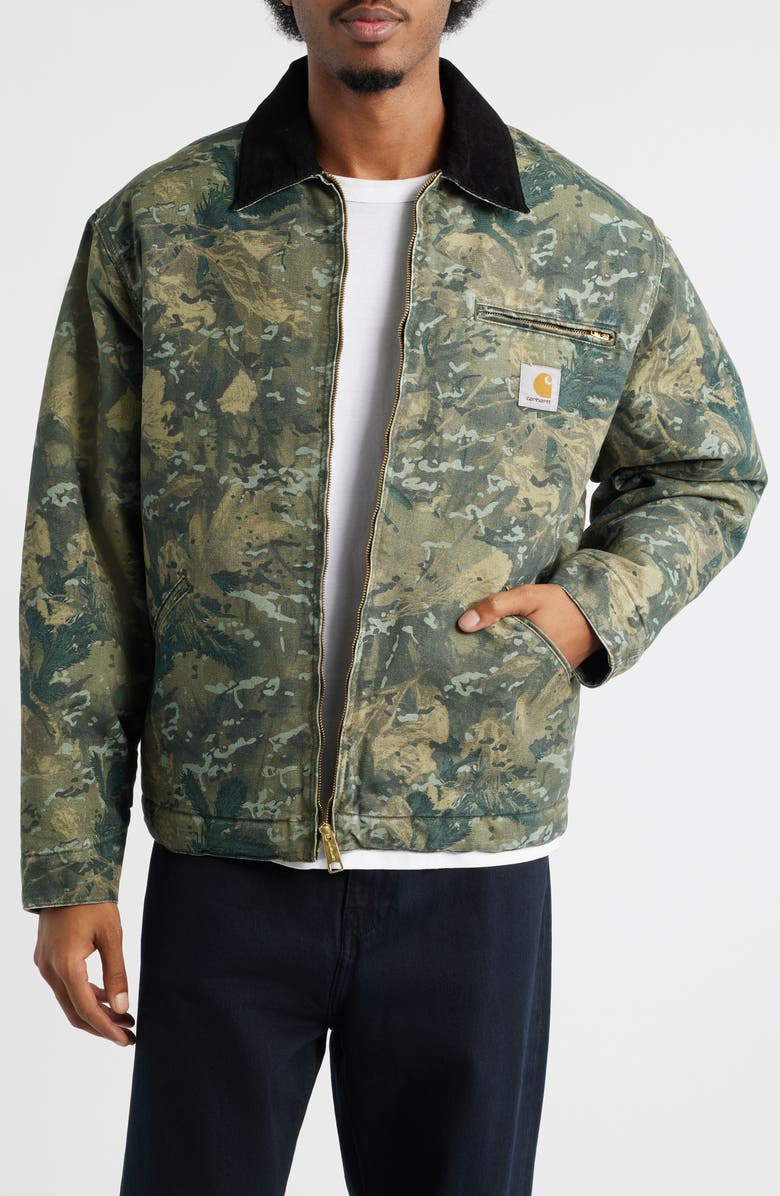 Carhartt Work In Progress OG Detroit Organic Cotton Canvas Jacket, Main, color, Camo Combi Green Black Stone