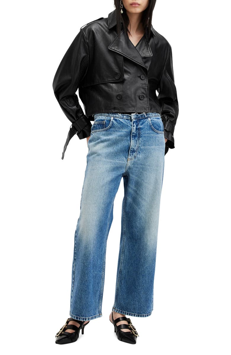 AllSaints Hendry Leather Crop Trench Coat, Alternate, color,