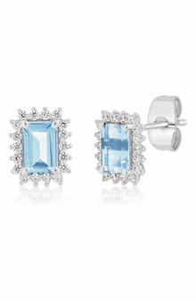 Radiant Cut Cubic Zirconia Halo Stud Earrings