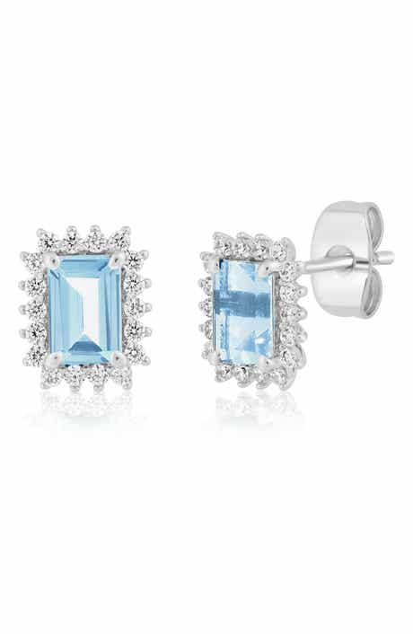 Radiant Cut Cubic Zirconia Halo Stud Earrings