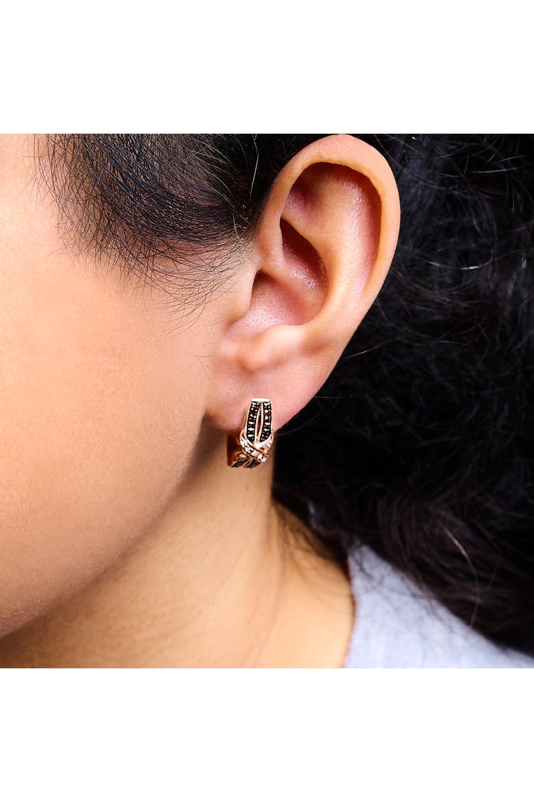 10K Rose Gold 1/3 Ct White and Brown Diamond Milgrain Criss Cross J-Hoop Earrings, Alternate, color, Pink