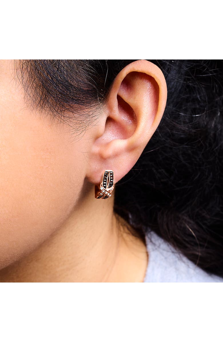 Haus of Brilliance 10K Rose Gold 1/3 Ct White and Brown Diamond Milgrain Criss Cross J-Hoop Earrings, Alternate, color,