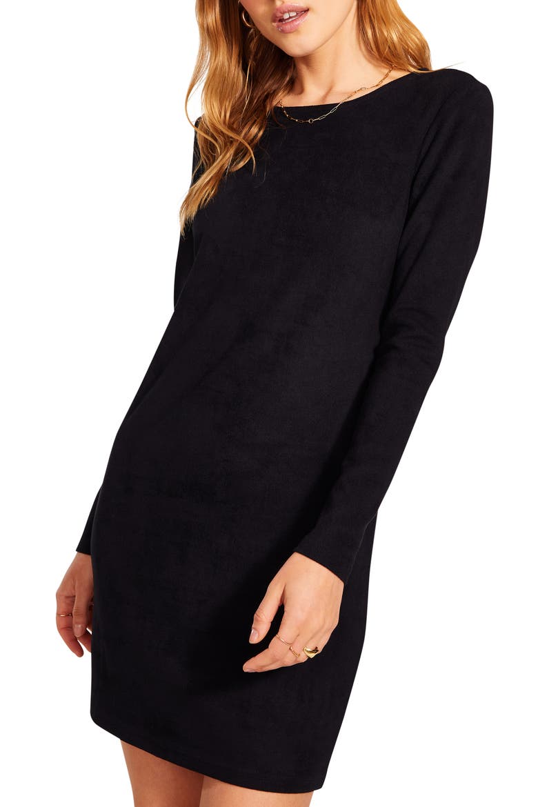 BB Dakota x Steve Madden Alexandria Faux Suede Long Sleeve Minidress, Alternate, color, BLACK