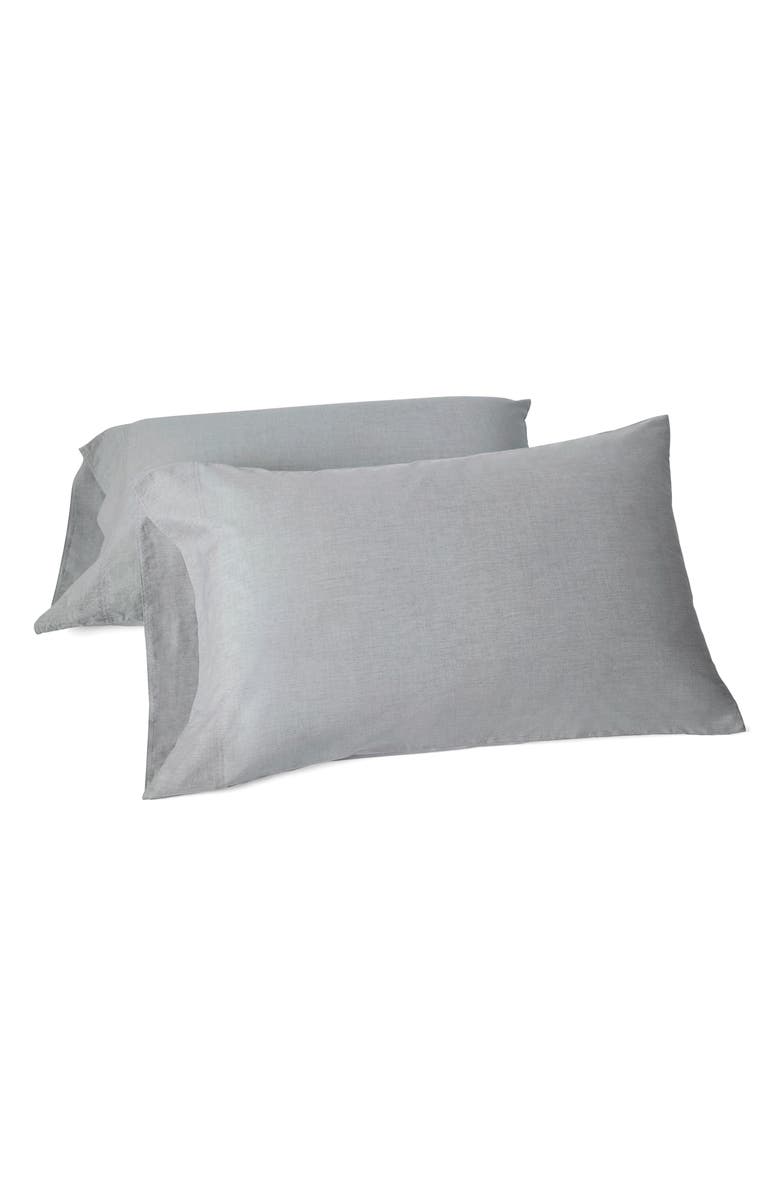 Coyuchi Crinkled Organic Cotton Percale Pillowcases, Main, color, Graphite Chambray