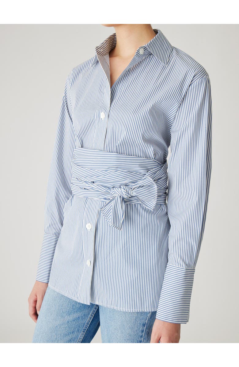 Rebecca Taylor Stripe Poplin Wrap Blouse, Alternate, color, Blue Stripe