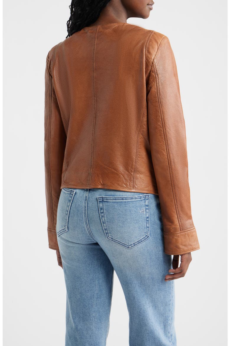 Athena Perforated Leather Jacket, Alternate, color, COGNAC