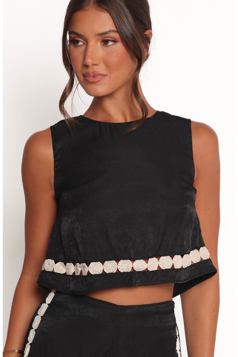 Margarete Embroidered Detail Crop Top & Wide Leg Pants Set, Alternate, color, BLACK CREAM