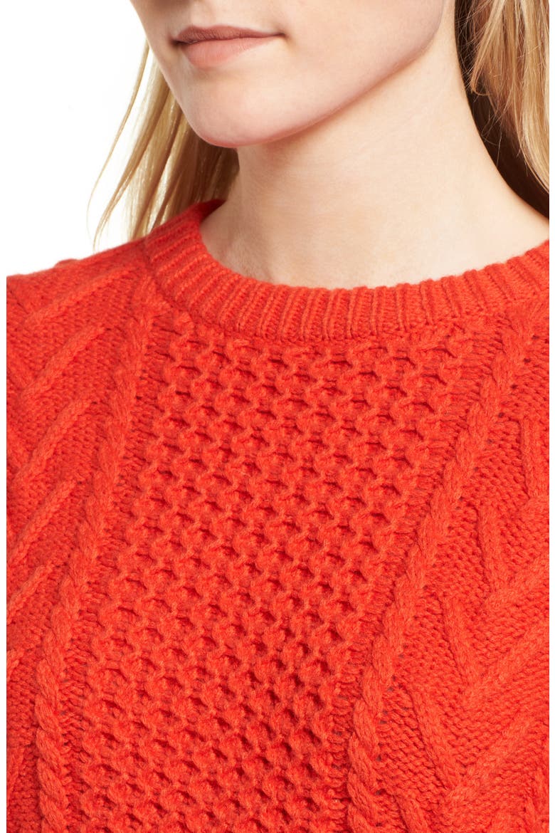 Cable Knit Pullover Sweater, Alternate, color, BRIGHT POPPY