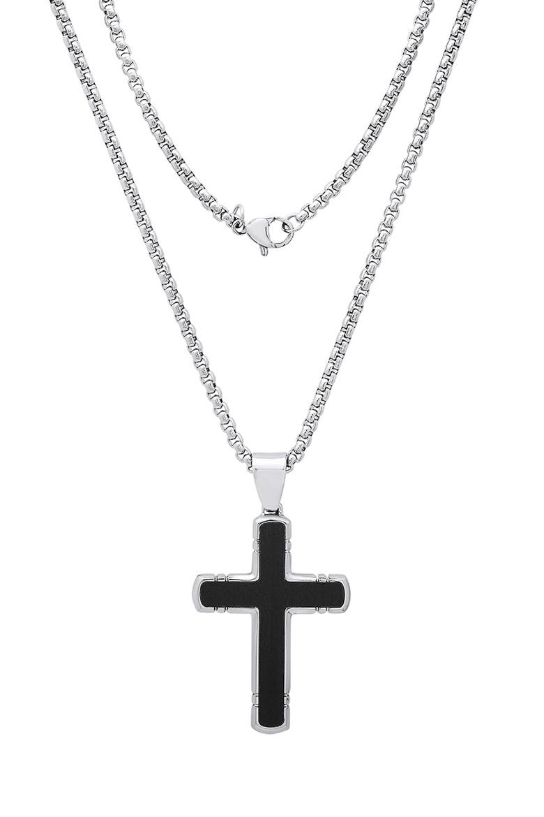 Men's Onyx Cross Pendant Necklace, Alternate, color, SILVER/ BLACK