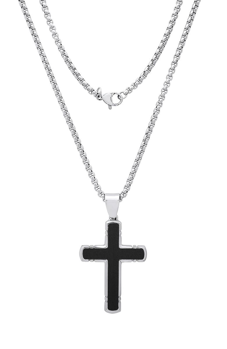 HMY JEWELRY Men's Onyx Cross Pendant Necklace, Alternate, color, Silver/ Black
