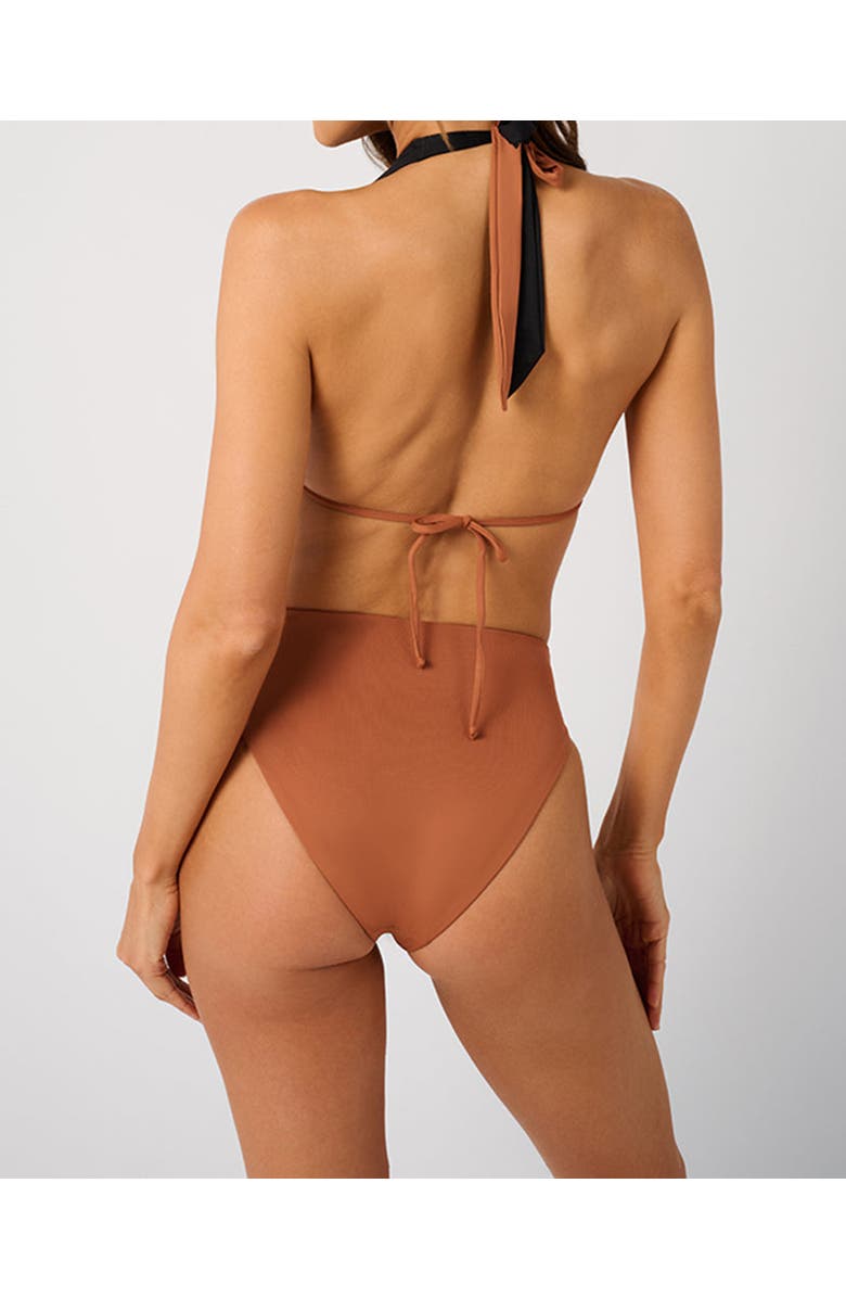 WeWoreWhat Halter Bikini Top, Alternate, color, Clay/Black