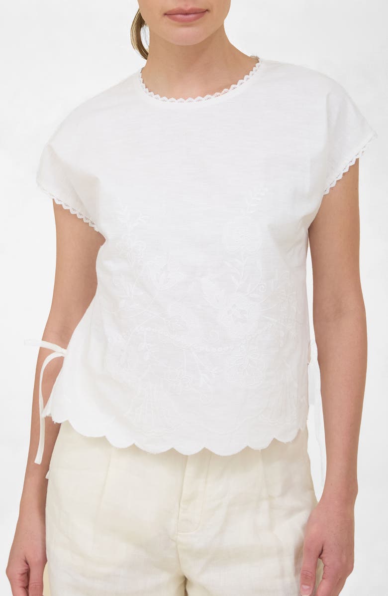 ZOE AND CLAIRE Embroidered Linen & Cotton Top, Main, color, Off White