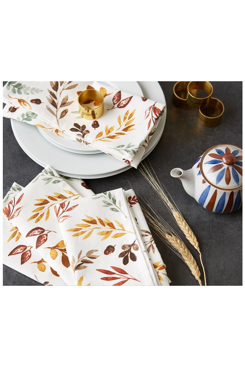 Set of 6 Falling Leaves Print Cotton Napkins, Alternate, color, FALLS BOUNTY