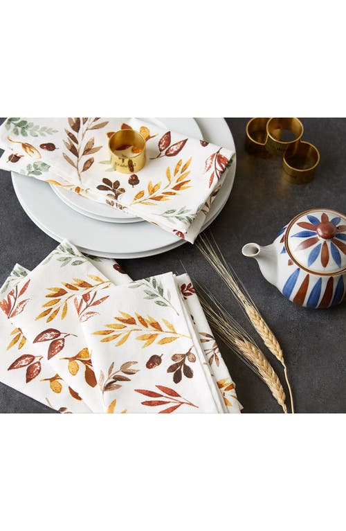 Design Imports Set Of 6 Falling Leaves Print Cotton Napkins In White