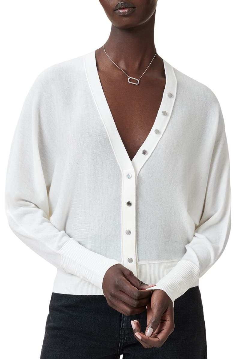 AllSaints Honor V Merino Wool Cardigan, Alternate, color, Chalk White