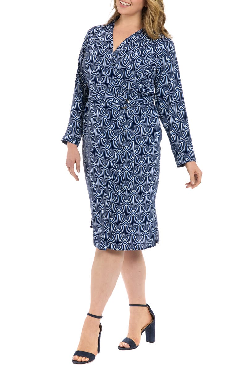 London Times Collar Faux Wrap Midi Dress, Alternate, color, Blue Multi