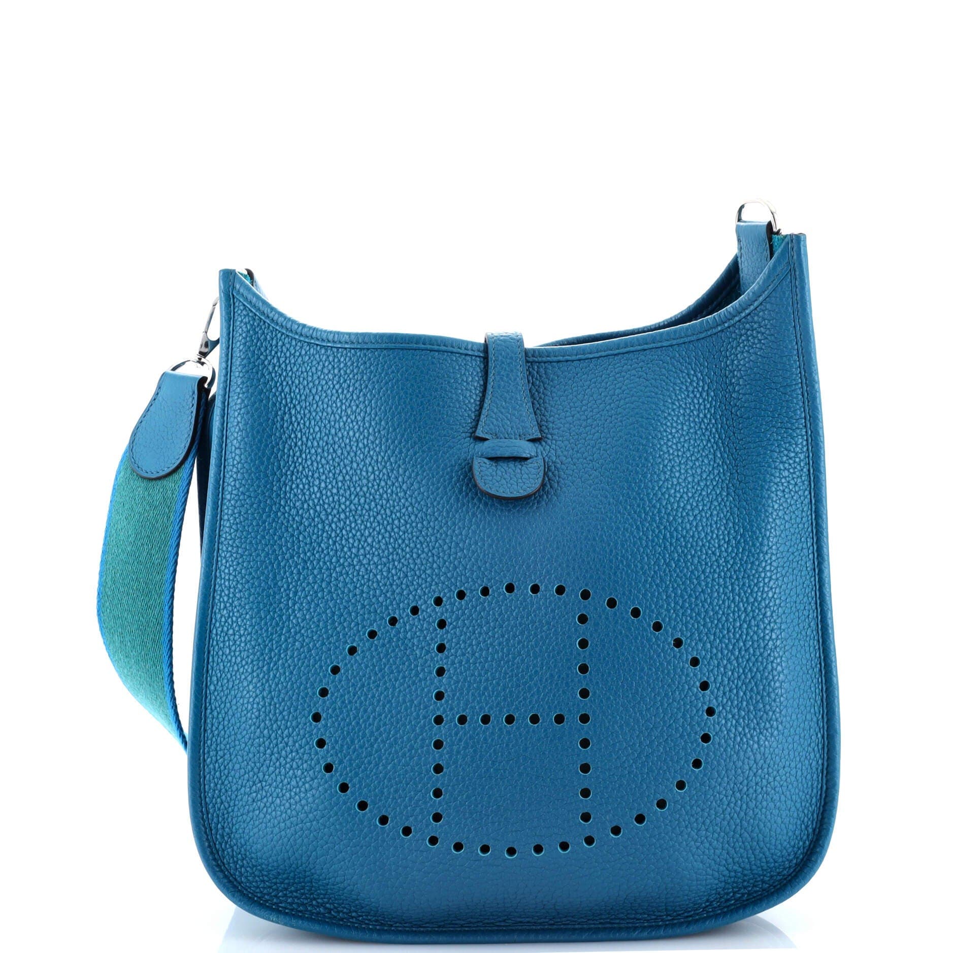 Pre-Owned Hermes Evelyne Bag Gen III Clemence PM, Main, color, Bleu Izmir
