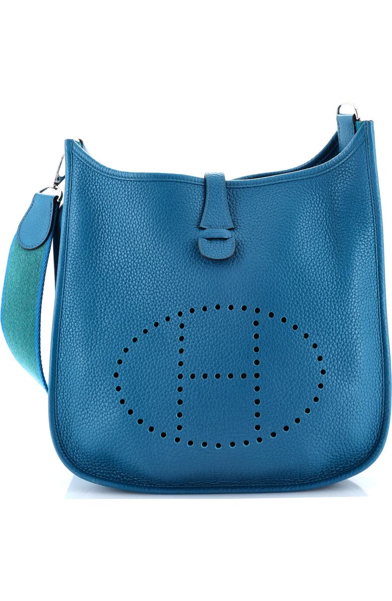 Pre-Owned Hermes Evelyne Bag Gen III Clemence PM, Main, color, Bleu Izmir