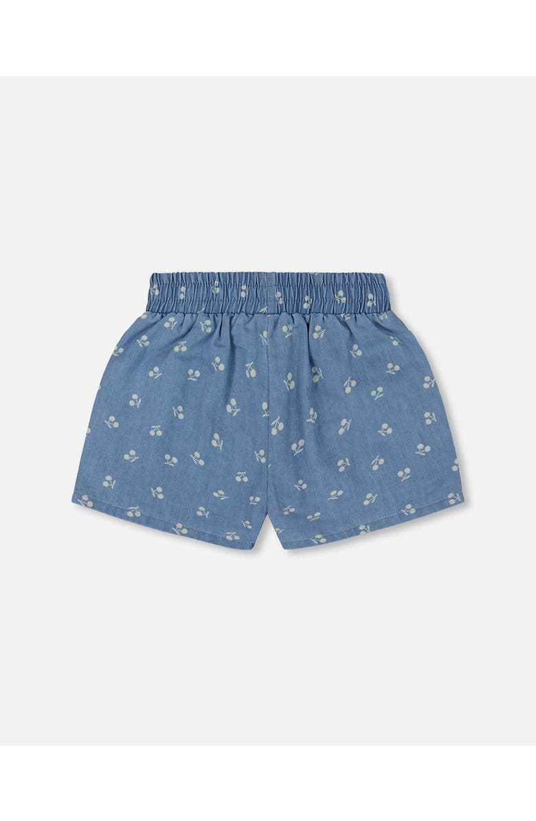 Deux par Deux Little Girl's Printed Chambray Short Blue And White Cherries, Alternate, color, Blue And White Cherries