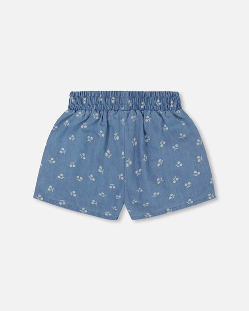 DEUX PAR DEUX DEUX PAR DEUX LITTLE GIRL'S PRINTED CHAMBRAY SHORT BLUE AND WHITE CHERRIES