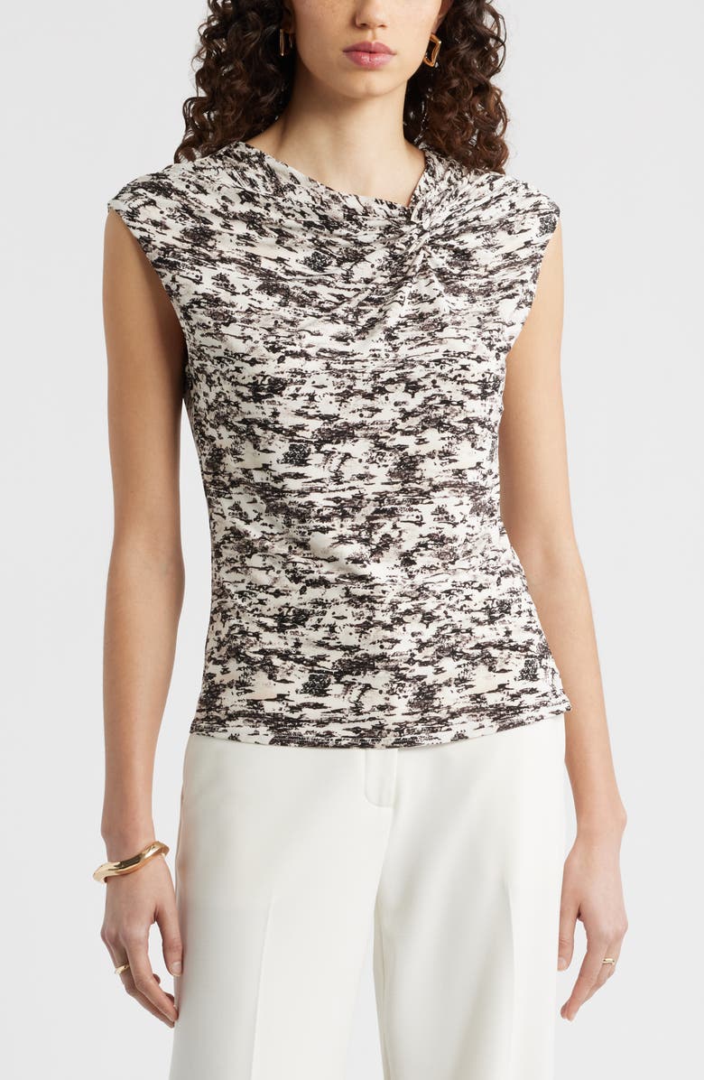 Nordstrom Twist Front Cap Sleeve Top, Main, color, Ivory- Brown Textural