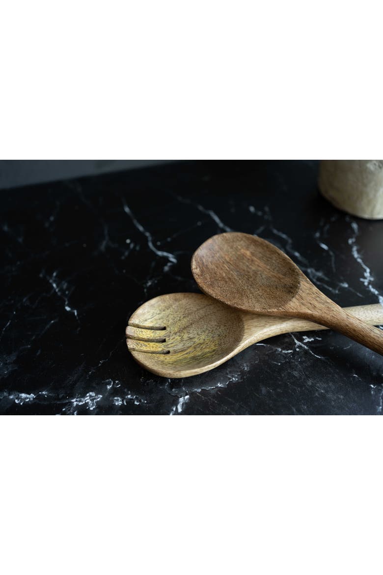 Tove White Enamel Mango Wood 2-Piece Serving Utensils, Alternate, color, Brown