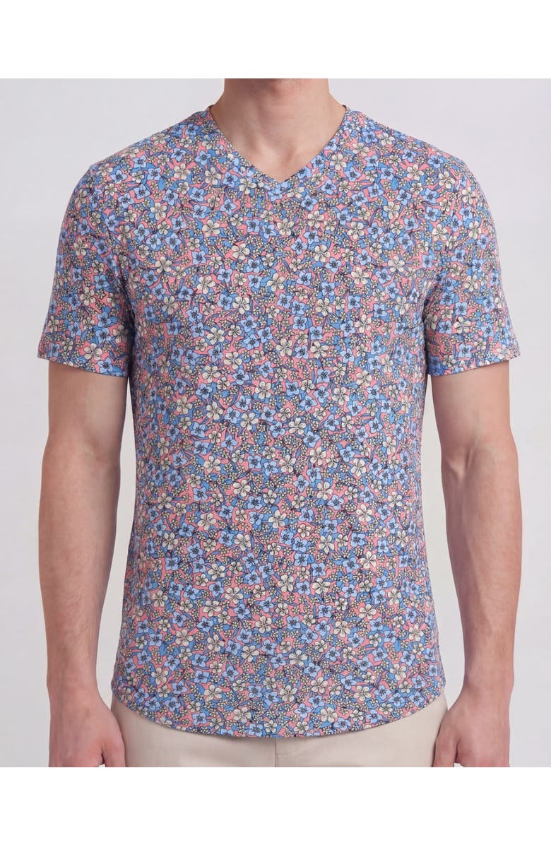 Lords of Harlech Floral Field Mens Vneck Tee, Alternate, color, Floral Field Coral