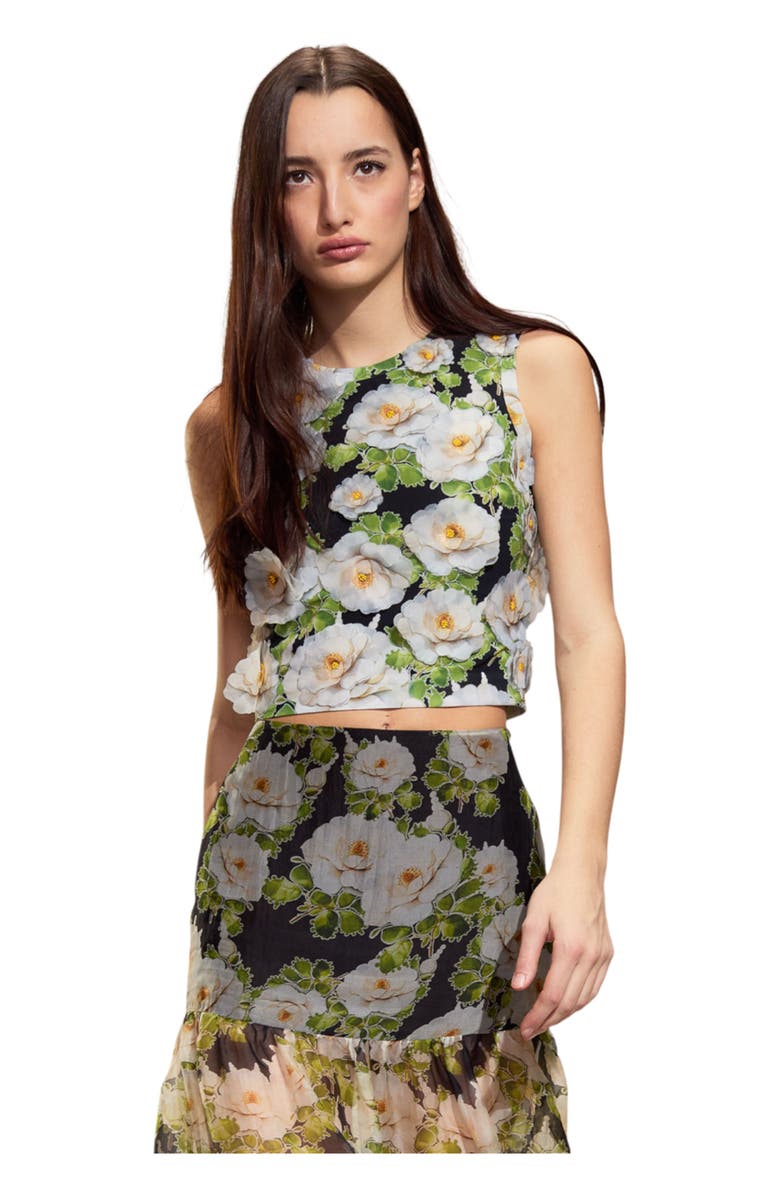 Cynthia Rowley Cornelia Flower Applique Top, Main, color, Black Floral