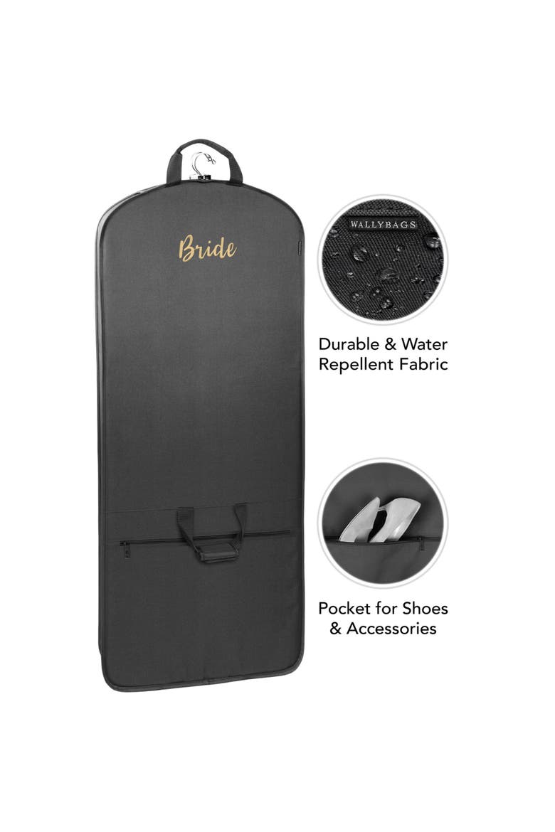 60" Premium Tri-Fold Travel Garment Bag with exterior pocket, Alternate, color, Black B1Gold