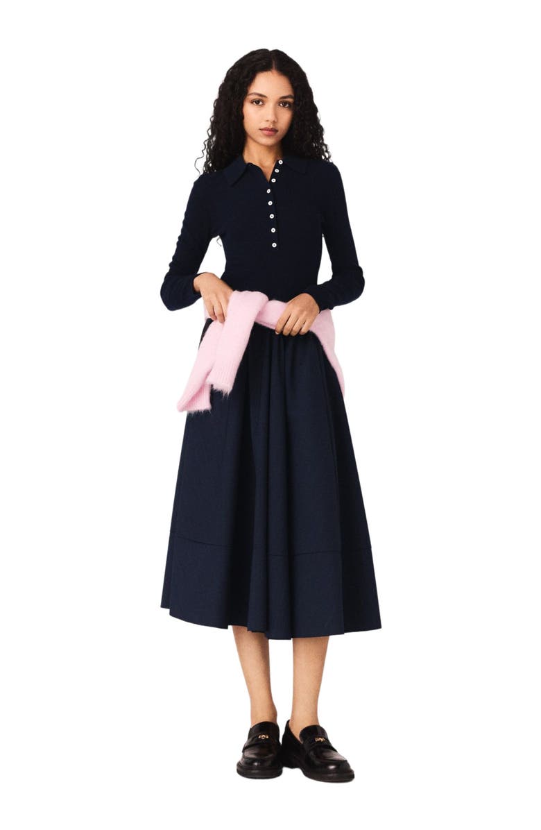 maje Polo collar ribbed sweater, Alternate, color, Navy