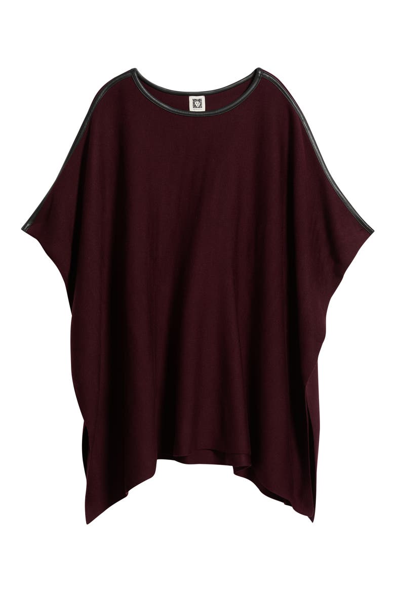 Faux Leather Trim Knit Cape, Alternate, color, BAROLO