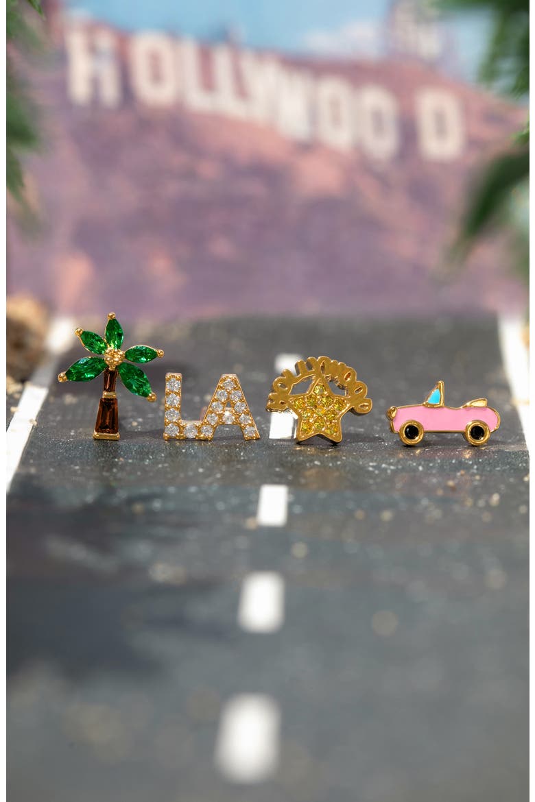 City of Angels Set of 4 Assorted Single Stud Earrings, Alternate, color, GOLD