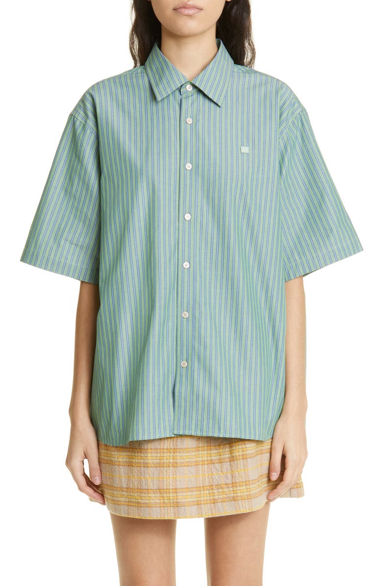 Acne Studios Sarlie Stripe Short Sleeve Cotton Button-Up Shirt, Alternate, color, 