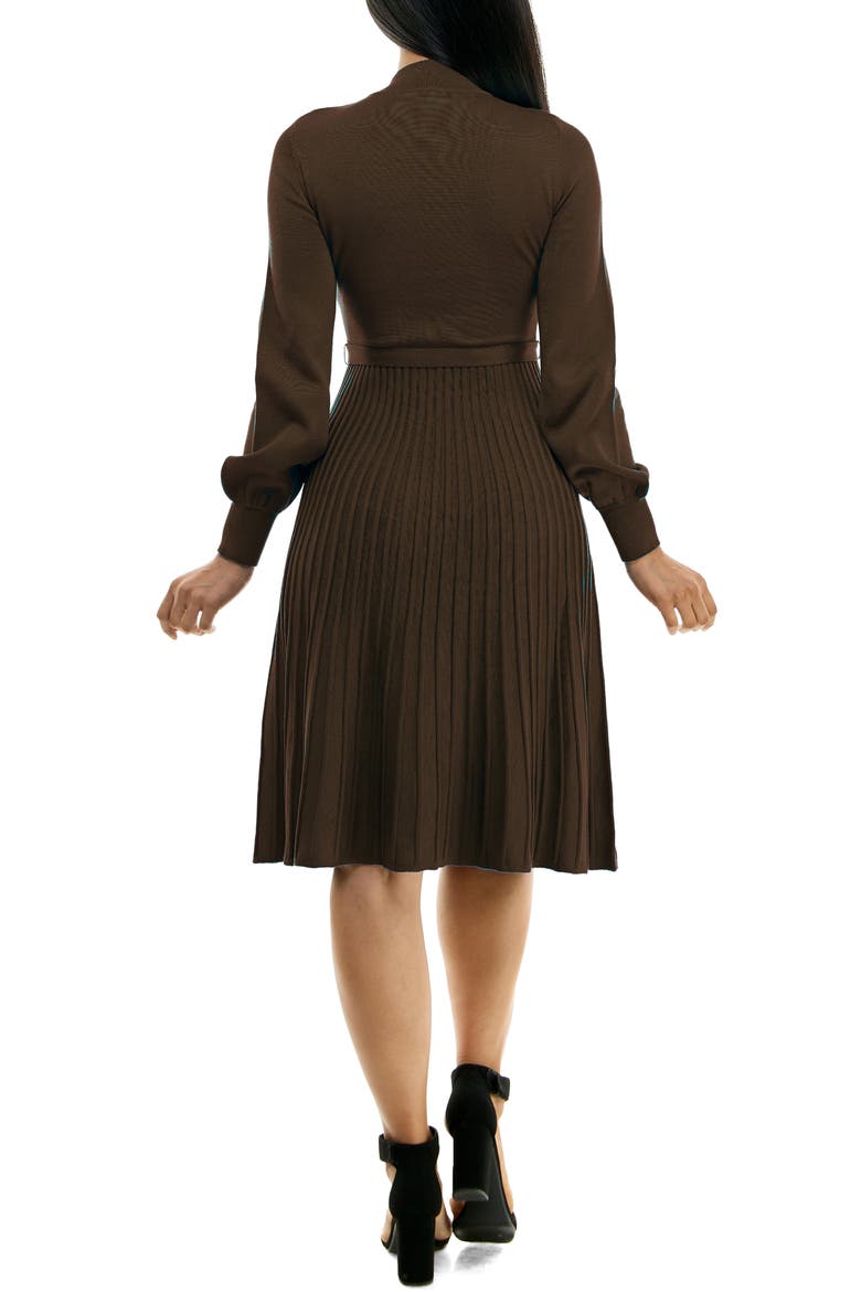 Tie Waist Fit & Flare Sweater Dress, Alternate, color, CHOCOLATE