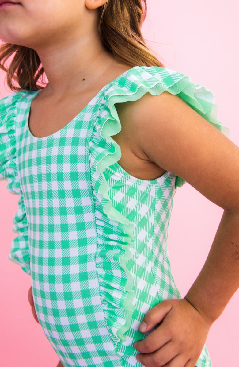 RuffleButts Kids' Periwinkle Blue Gingham One-Piece Swimsuit, Alternate, color, Green