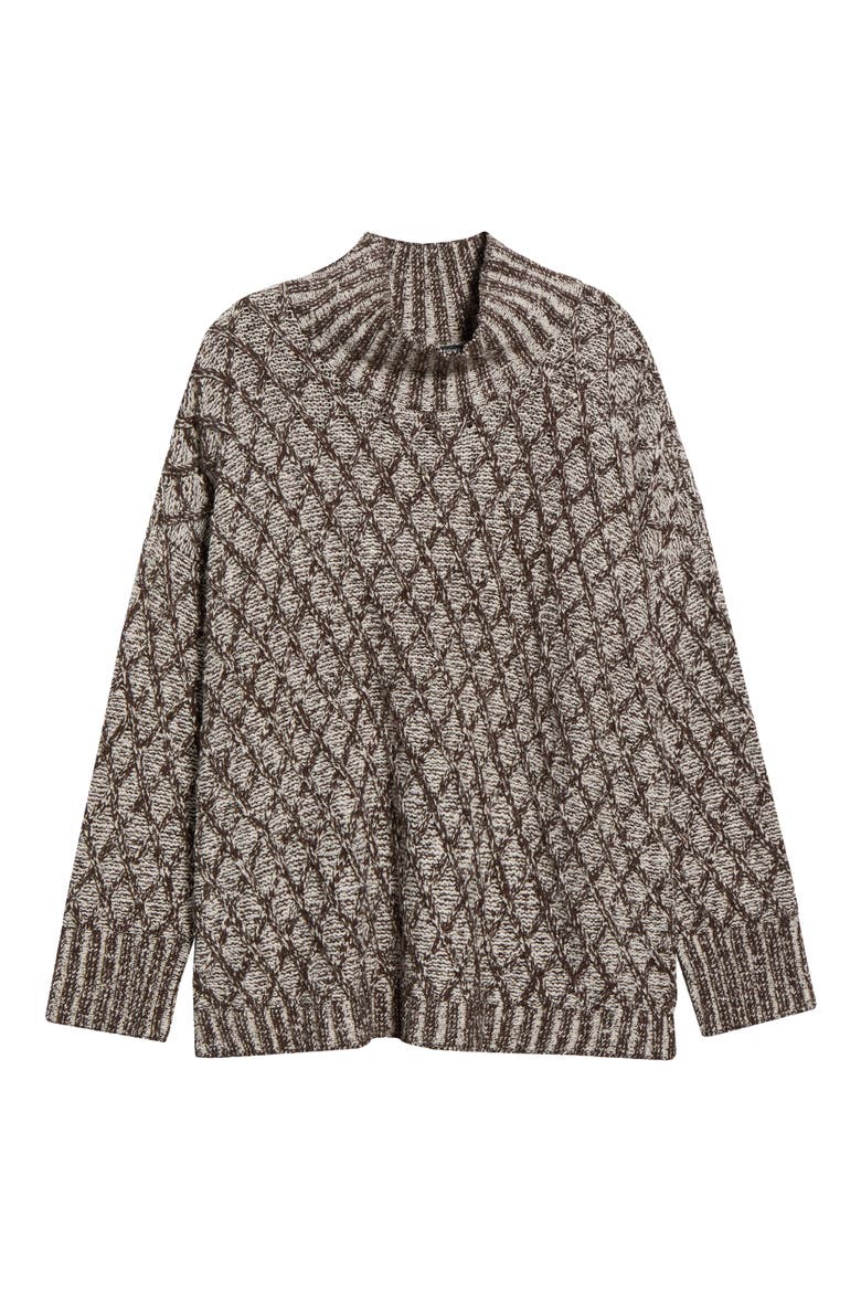 Diamond Cable Mock Neck Sweater, Alternate, color, COFFEE