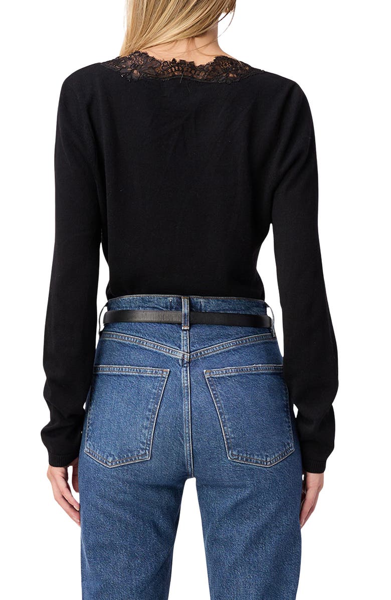 CAMI NYC Eirene Lace Trim Cardigan, Alternate, color, Black