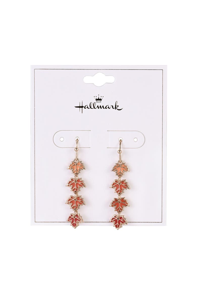 Enamel Linear Maple Leaf Earrings, Alternate, color, Orange