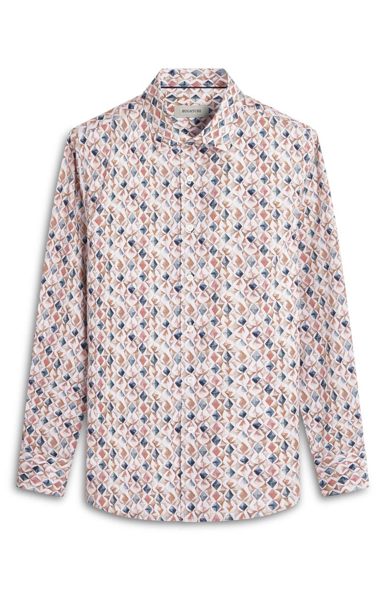 Bugatchi Julian Shaped Fit Mosaic Print Stretch Button-Up Shirt, Alternate, color, Desert