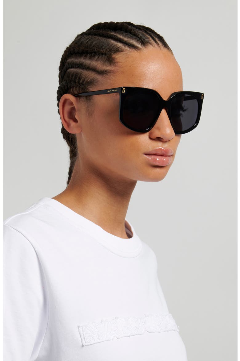 57mm Geometric Square Sunglasses, Alternate, color, BLACK/ GREY