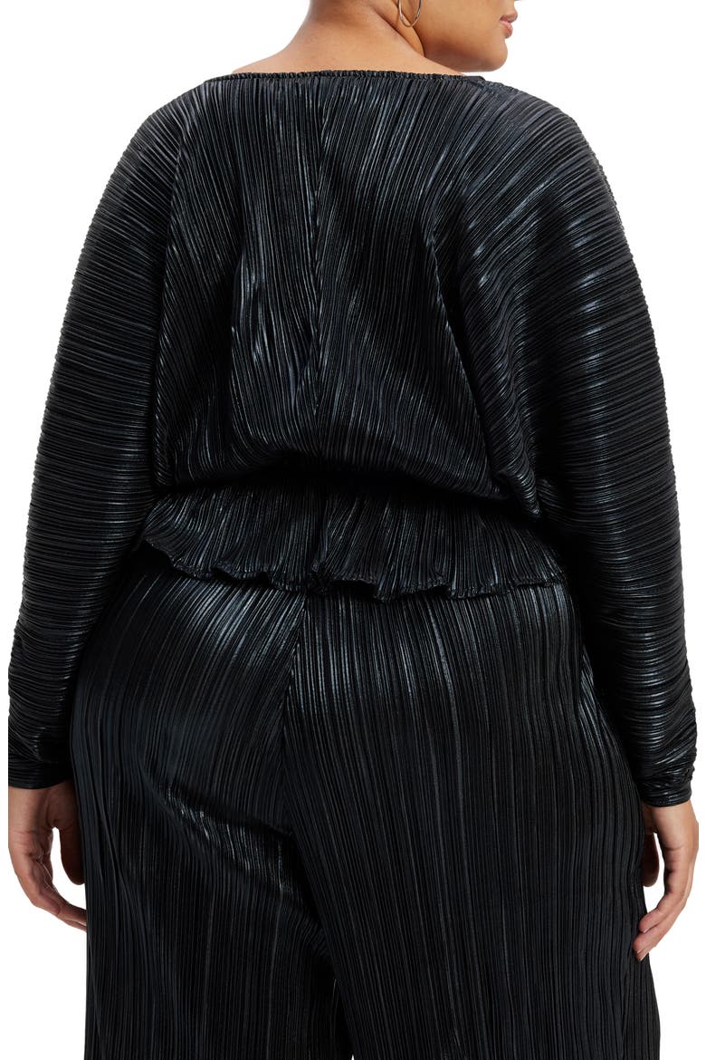 Plissé Deep V-Neck Dolman Sleeve Top, Alternate, color, BLACK001