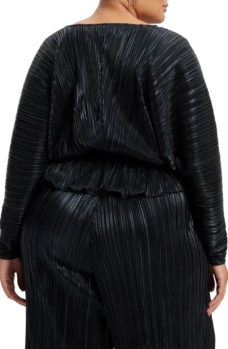 Good American Plissé Deep V-Neck Dolman Sleeve Top, Alternate, color,
