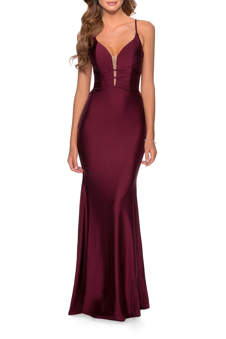 Long Dress with Knotted Detail and Lace Up Back, Main, color, Dark Berry