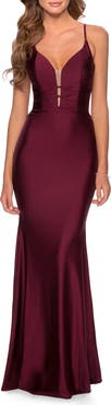 La Femme Long Dress with Knotted Detail and Lace Up Back