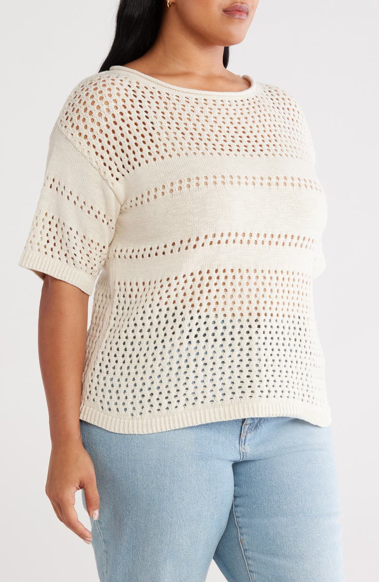 Sanctuary Short Sleeve Open Stitch Cotton Sweater, Alternate, color, Macrame