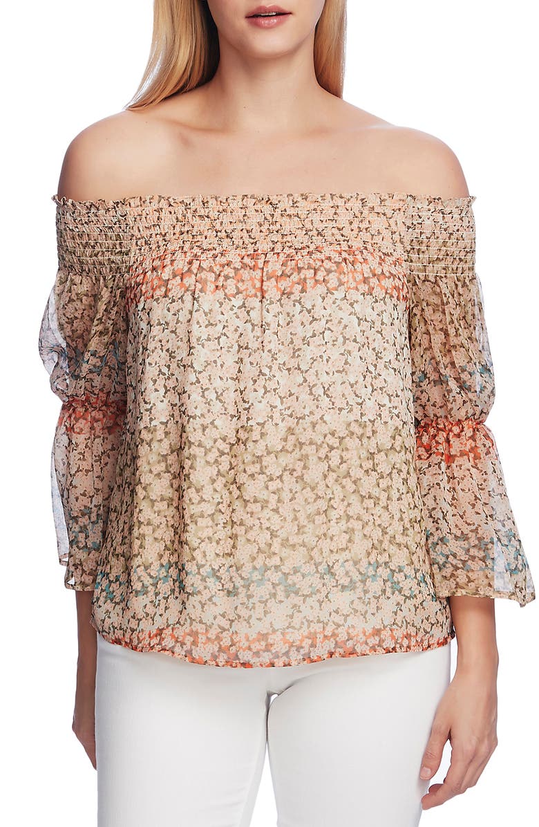 Vince Camuto Smocked Off-the-Shoulder Ditsy Blouse, Main, color, 