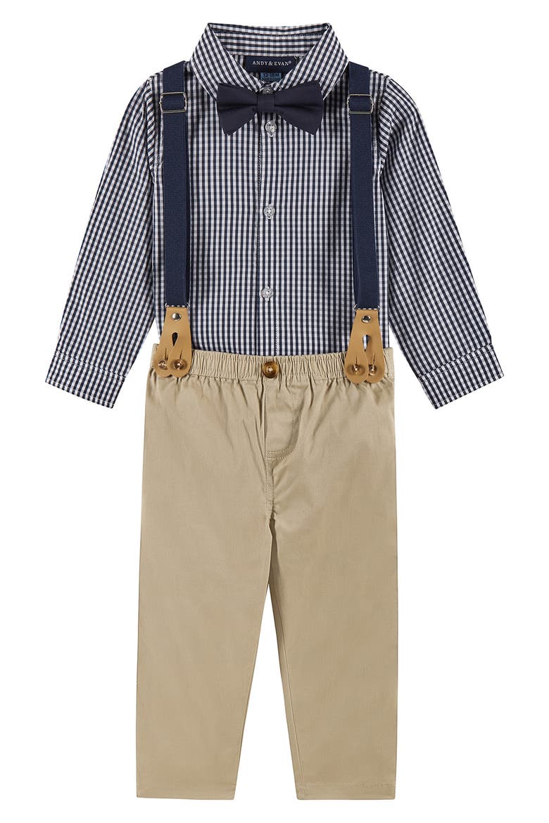 Button-Up Shirt, Suspenders, Pants & Bow Tie Set, Main, color, NAVY