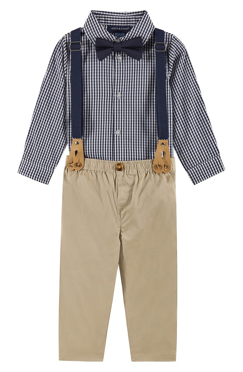 Andy & Evan Button-Up Shirt, Suspenders, Pants & Bow Tie Set, Main, color, Navy